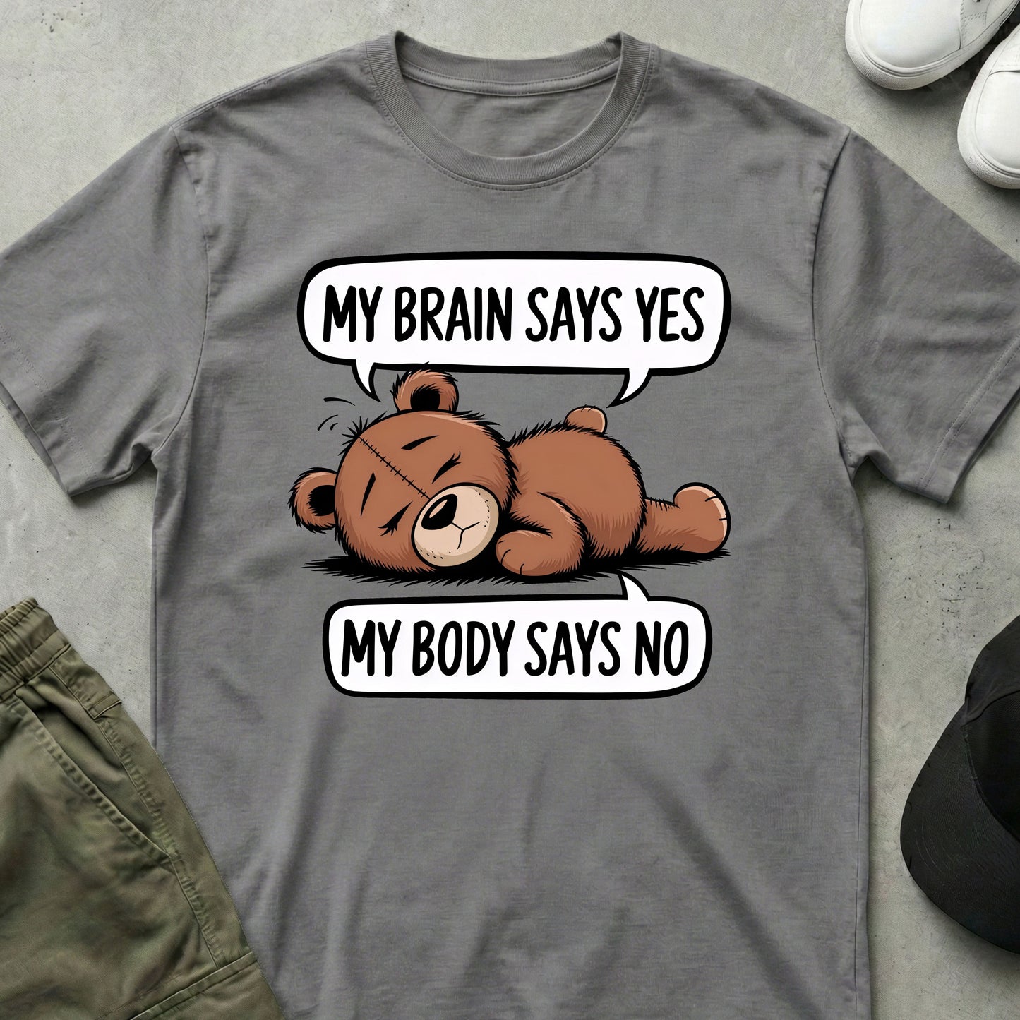 Cool Teds Teddy-Bear My Brain says Yes T-Shirt Sport Grey / S