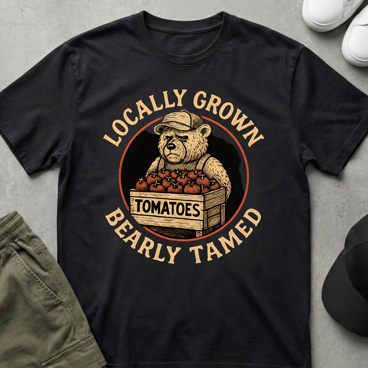Cool Teds Teddy-Bear Tomato Tough T-Shirt Black / S