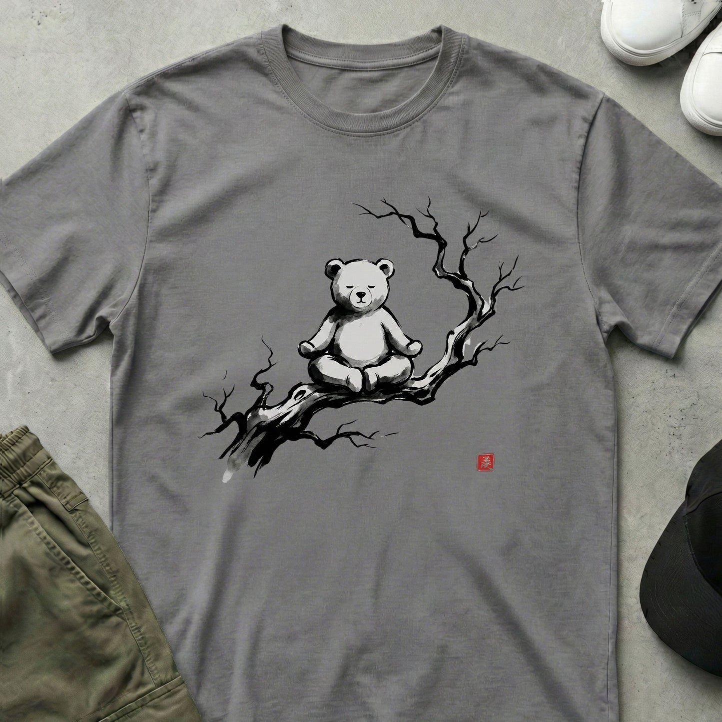 Cool Teds Teddy-Bear Zen Branch T-Shirt Sport Grey / S