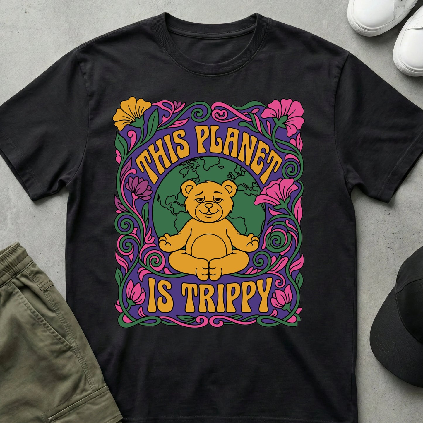 Trippy Planet T-Shirt Black