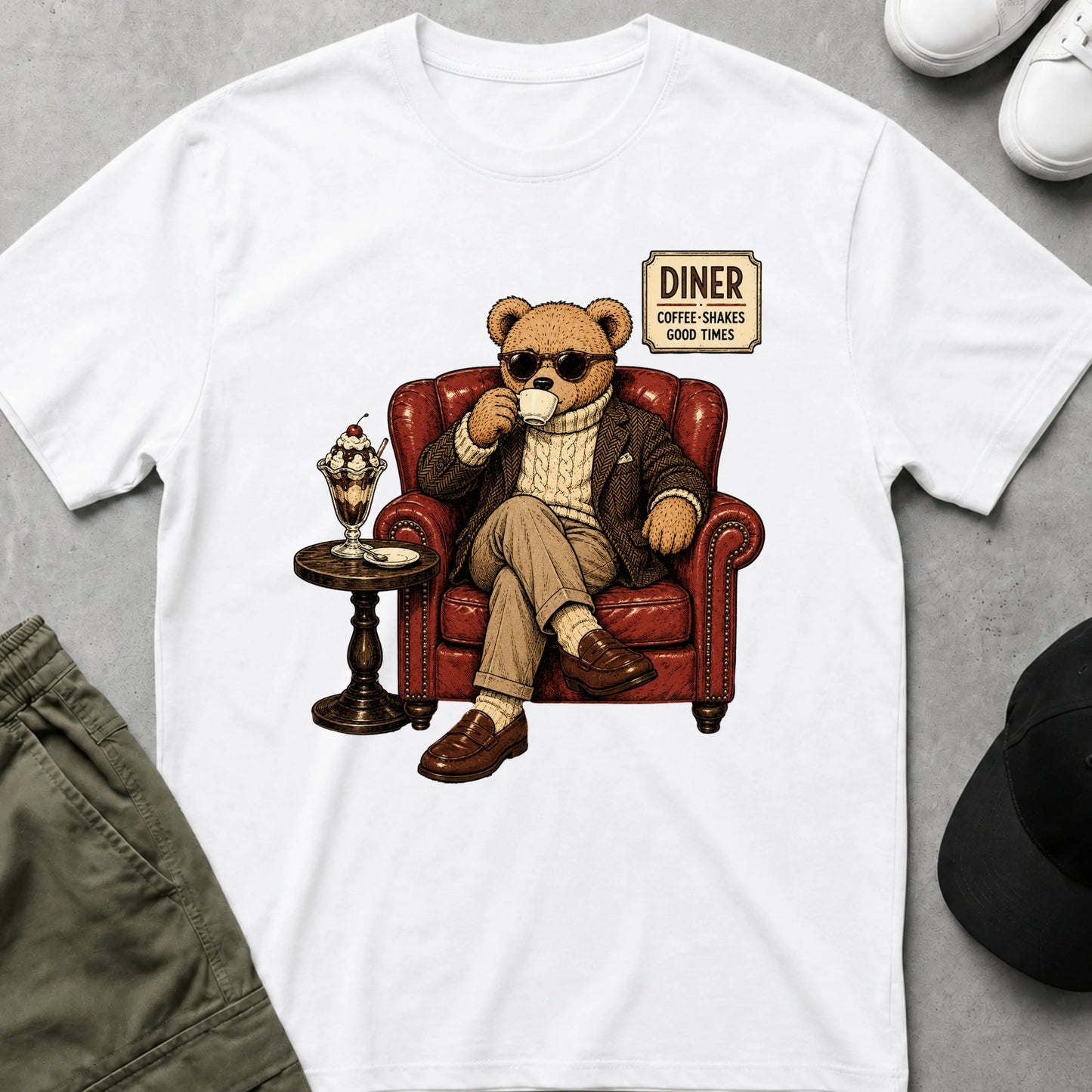 Cool Teds Teddy-Bear Diner Time T-Shirt White / S