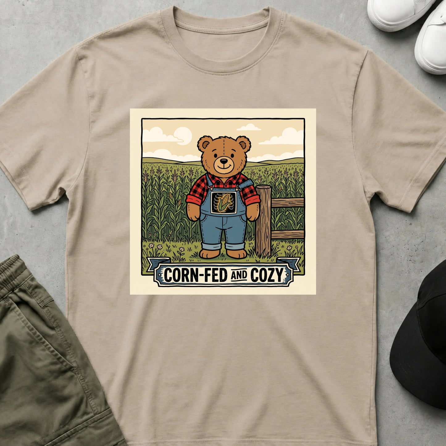 Cool Teds Teddy-Bear Farming Fun T-Shirt Sand / S