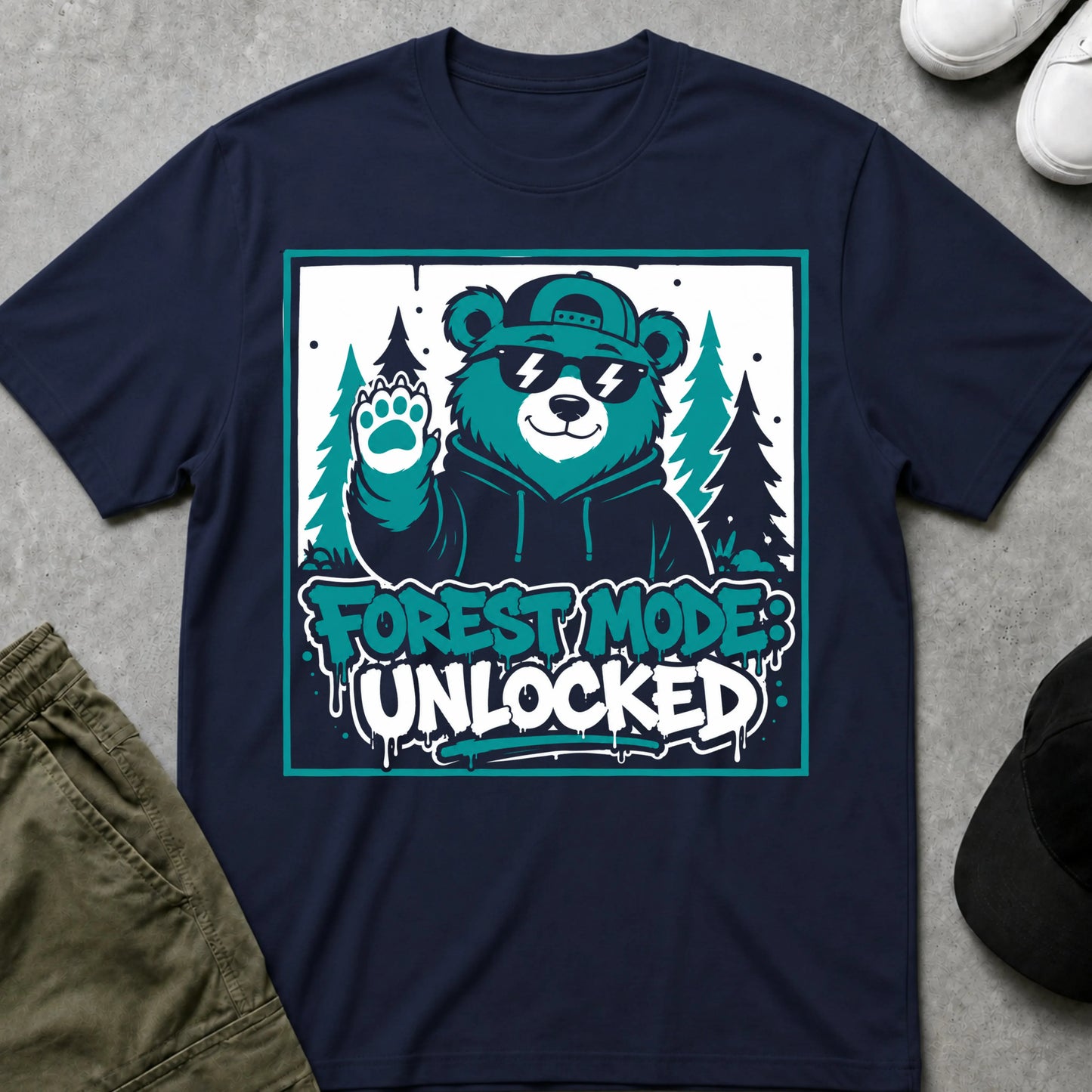 Cool Teds Teddy-Bear Forest Mode T-Shirt Navy / S