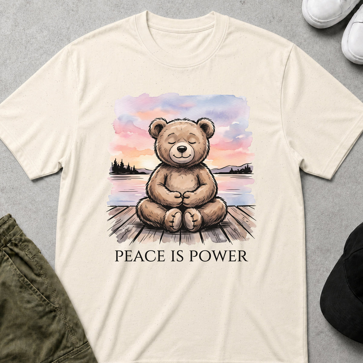 Cool Teds Teddy-Bear Peace Is Power T-Shirt Natural / S