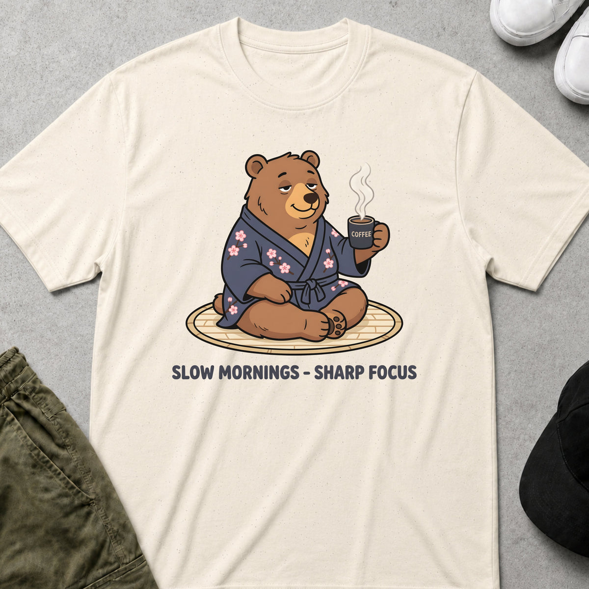 Cool Teds Teddy-Bear Zen Bear Coffee T-Shirt Natural / S