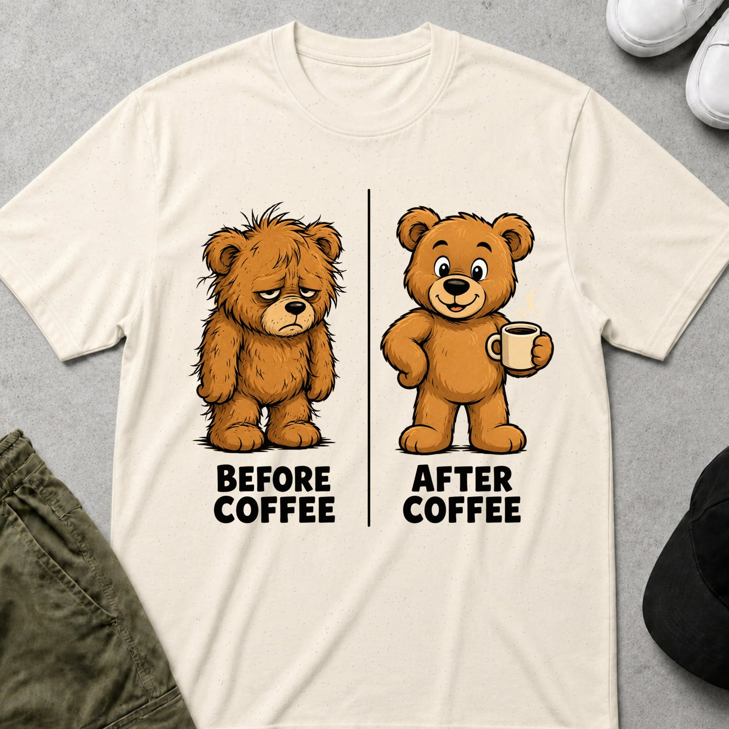 Printify Teddy-Bear Needs Coffee T-Shirt Natural / S