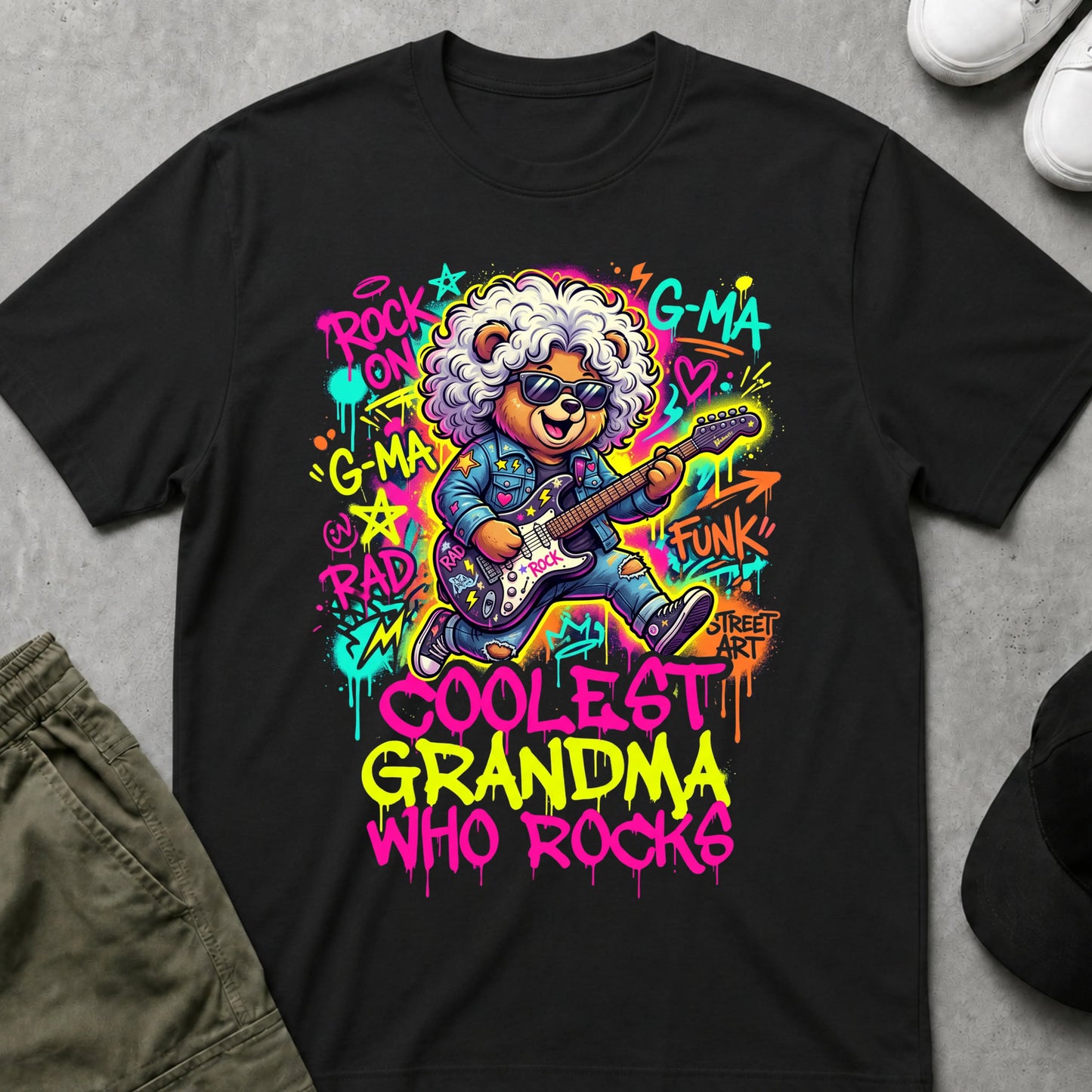 Cool Teds Teddy-Bear Rock Grandma T-Shirt Black / S