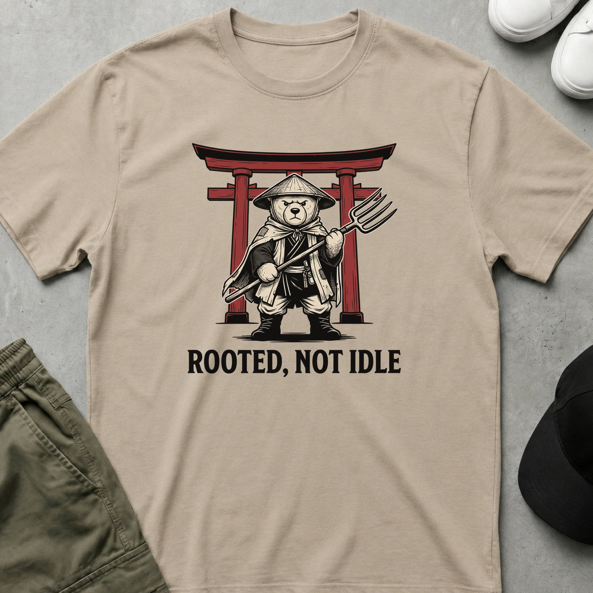Cool Teds Teddy-Bear Rooted Not Idle T-Shirt Sand / S