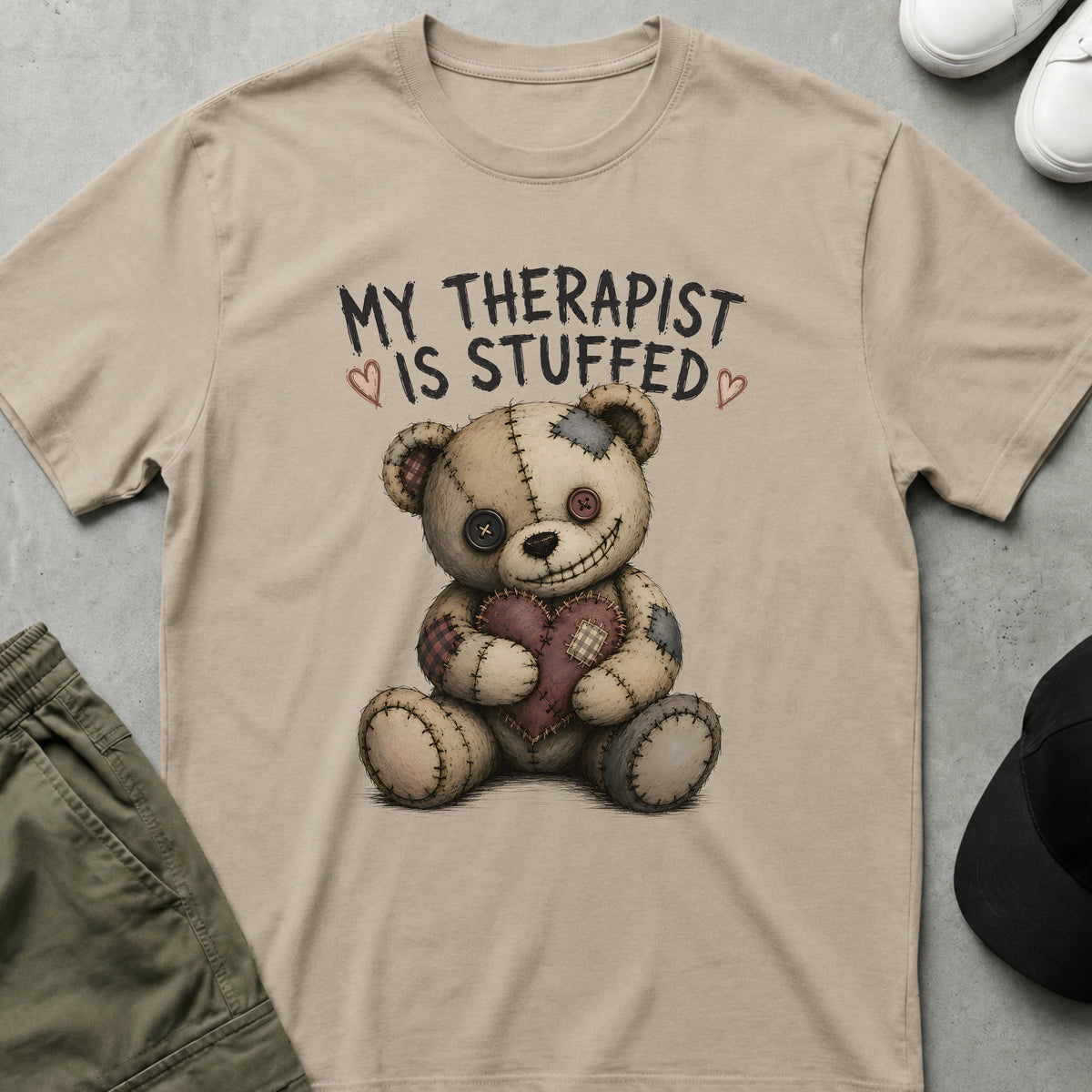 Cool Teds Teddy-Bear Stuffed Therapist T-Shirt Sand / S