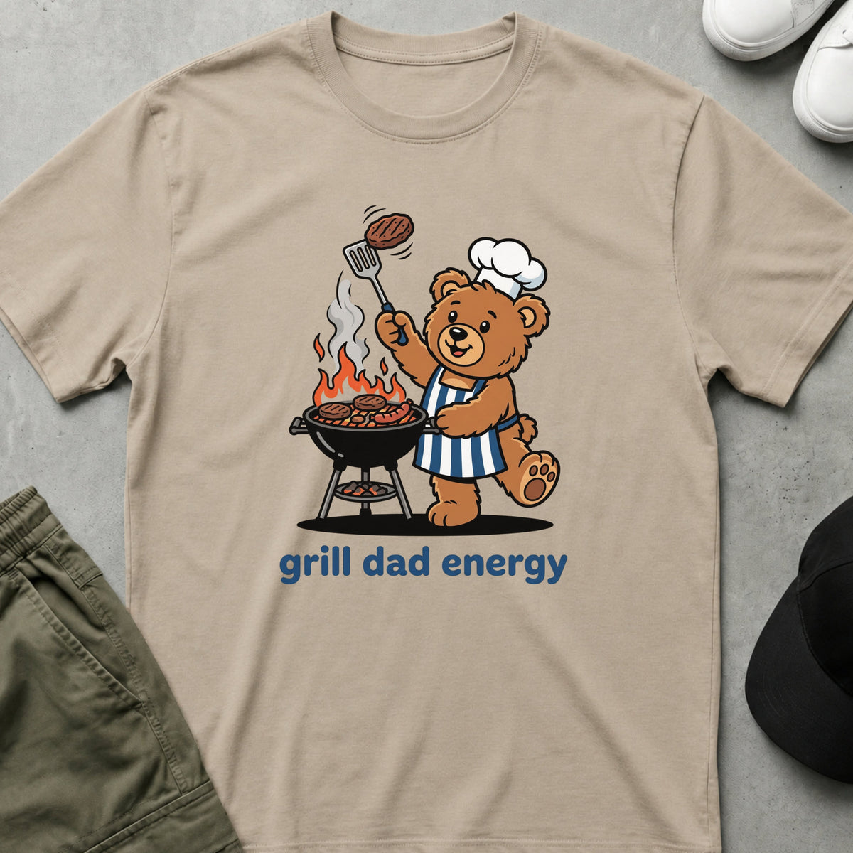 Printify Teddy-Bear Grill Dad Energy T-Shirt Sand / S