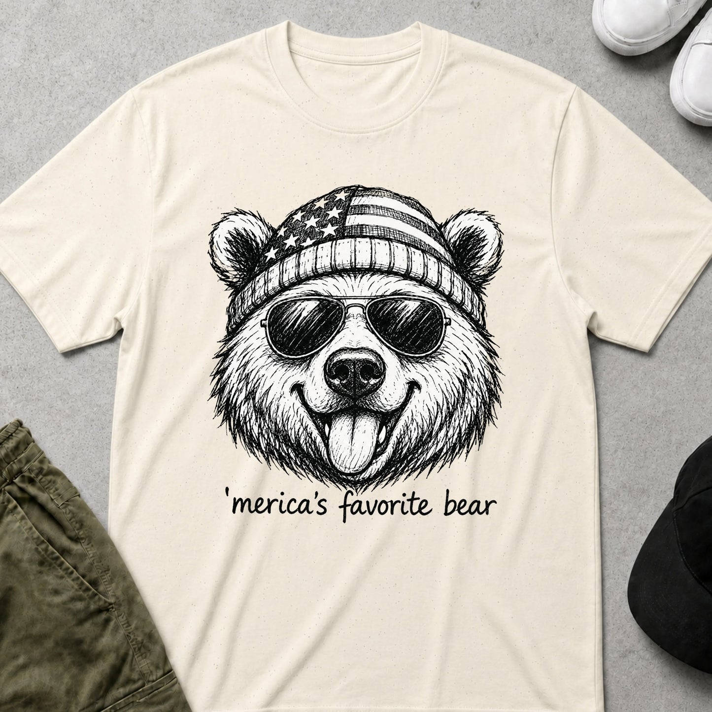 Printify Teddy-Bear 'Merica's Favourite T-Shirt Natural / S