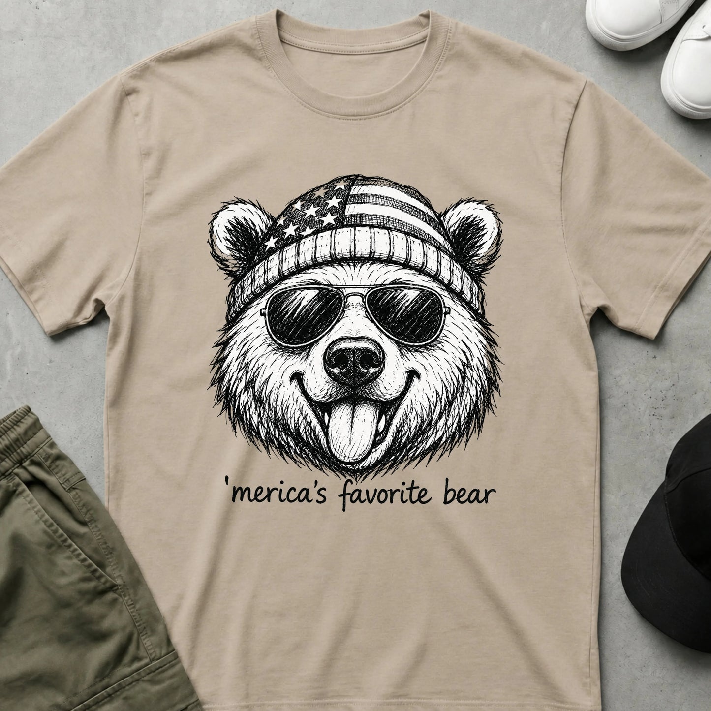 Printify Teddy-Bear 'Merica's Favourite T-Shirt Sand / S