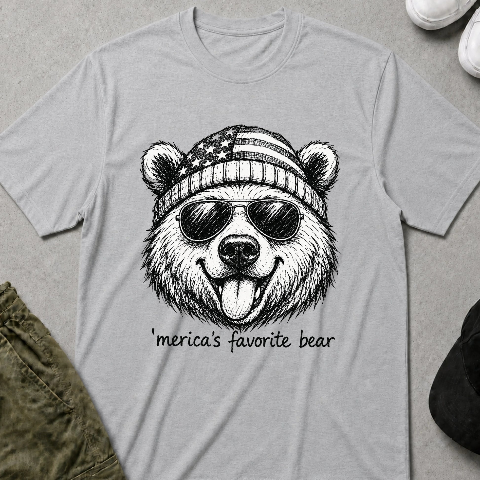 Printify Teddy-Bear 'Merica's Favourite T-Shirt Sport Grey / S