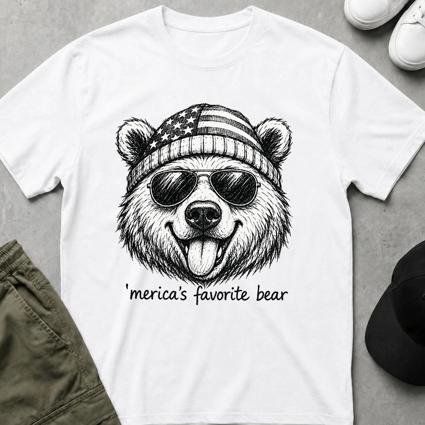 Printify Teddy-Bear 'Merica's Favourite T-Shirt White / S