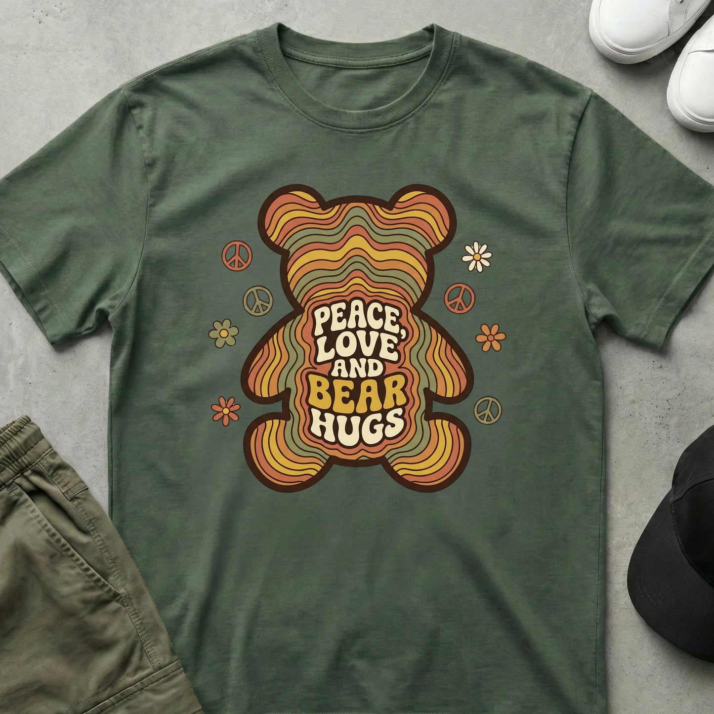 Love And Hugs T-Shirt Military Green