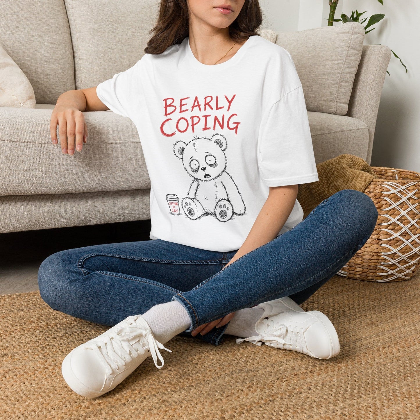 Printify Teddy-Bear Caffeine or Tears T-Shirt