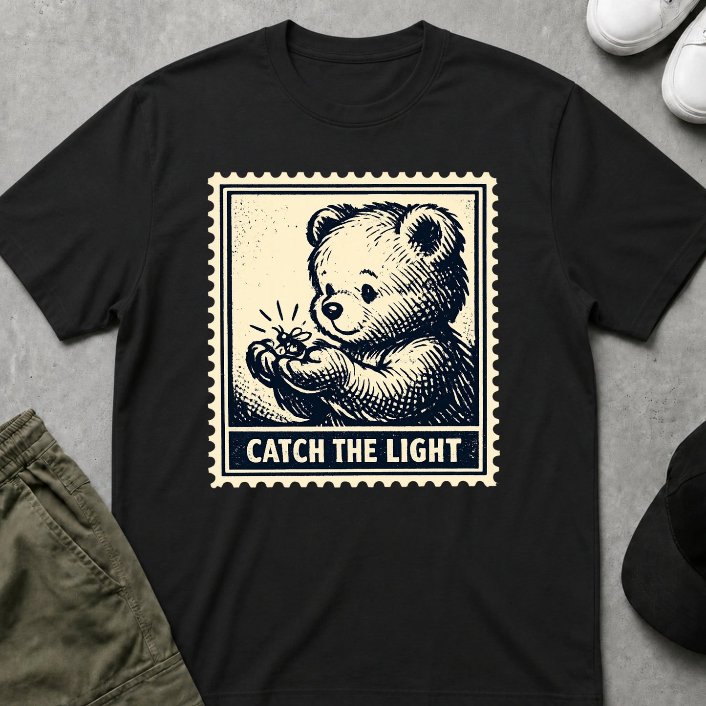 Printify Teddy-Bear Catch the Light T-Shirt Black / S