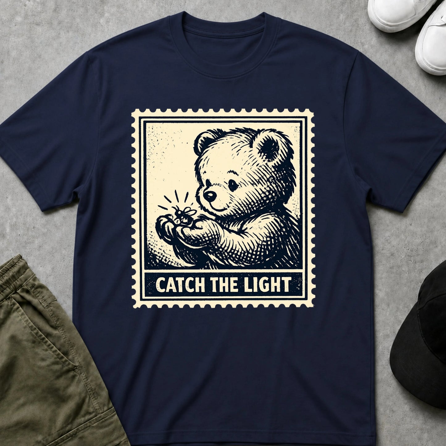 Printify Teddy-Bear Catch the Light T-Shirt Navy / S