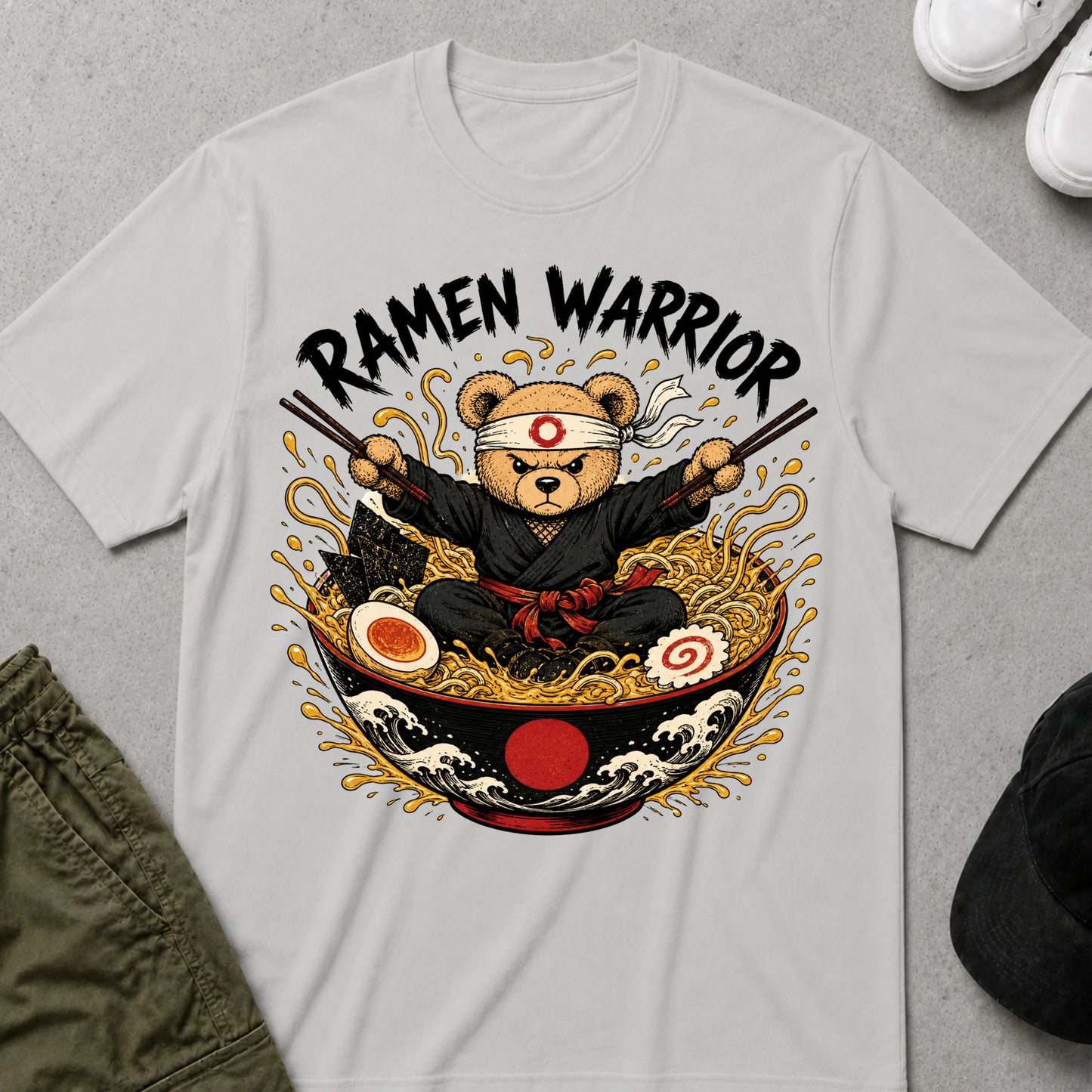 Cool Teds Teddy-Bear Ramen Warrior T-Shirt Ice Grey / S