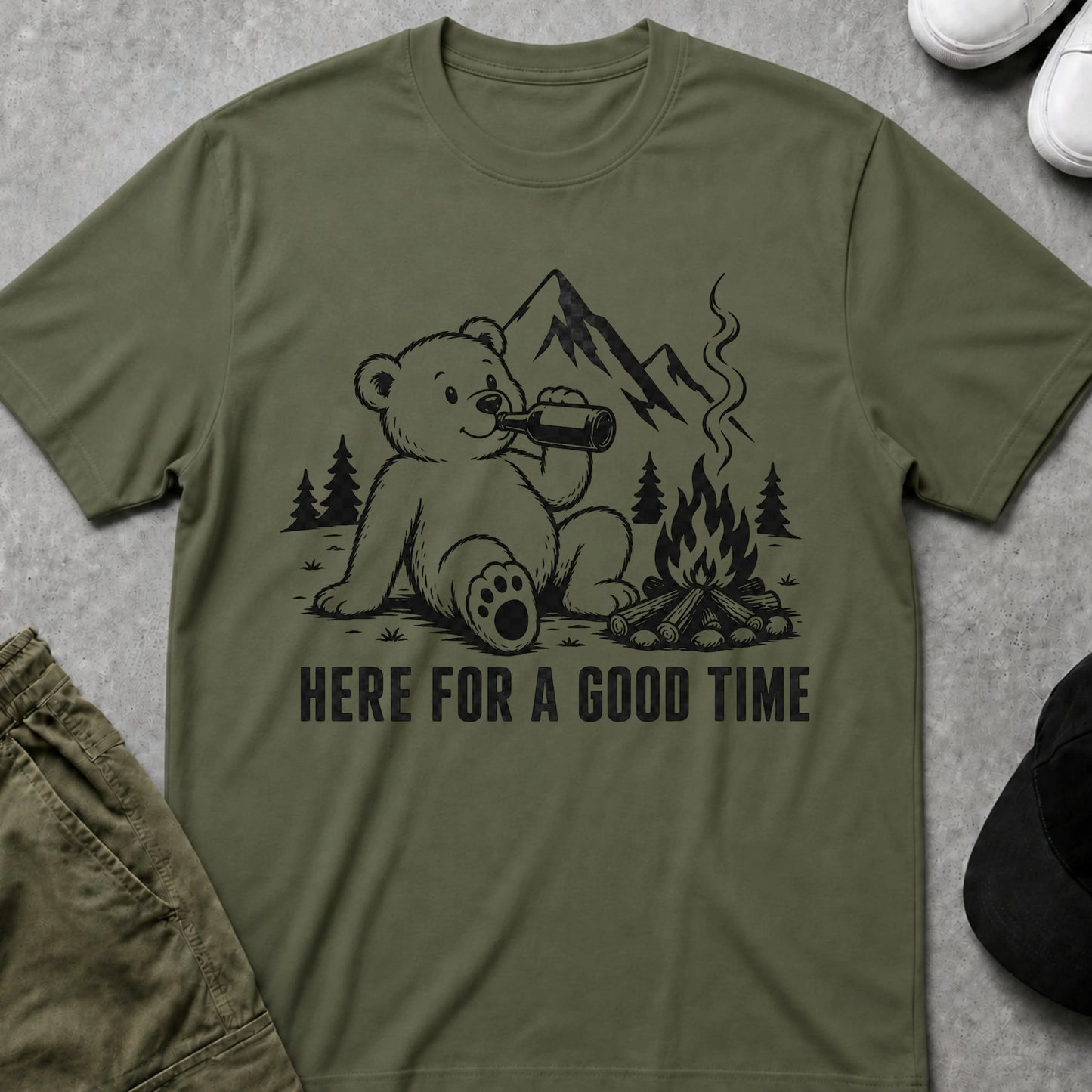 Good Time Bear T-Shirt Military Green