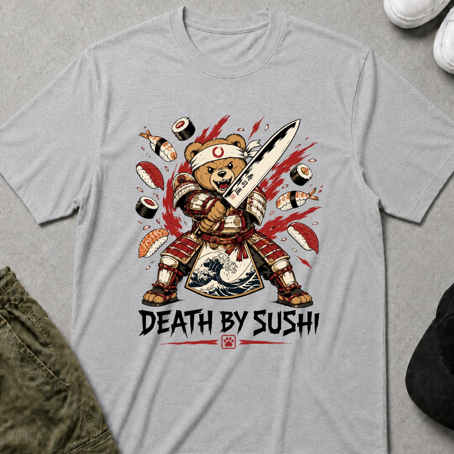 Cool Teds Teddy-Bear Sushi Bear T-Shirt Sport Grey / S