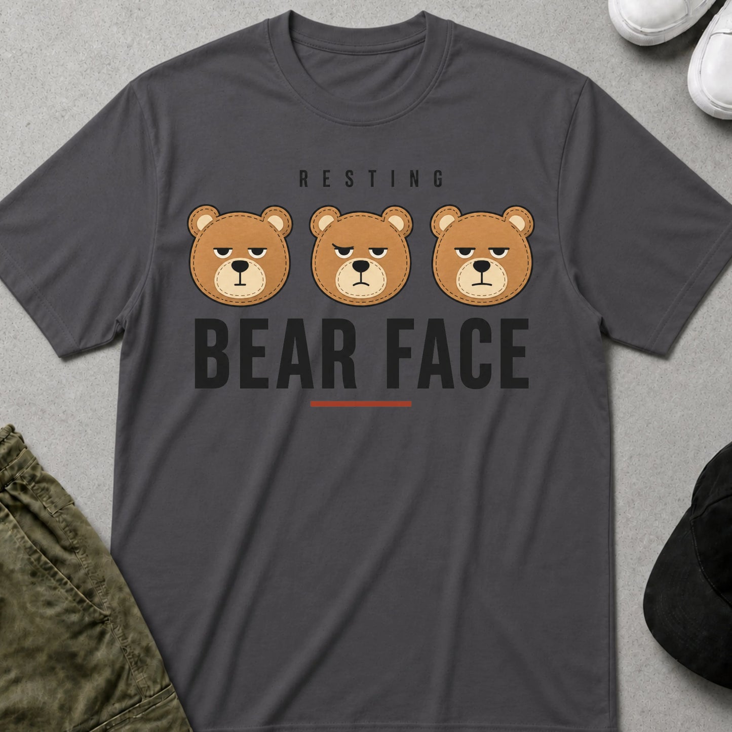 Resting Bear Face T-Shirt Charcoal