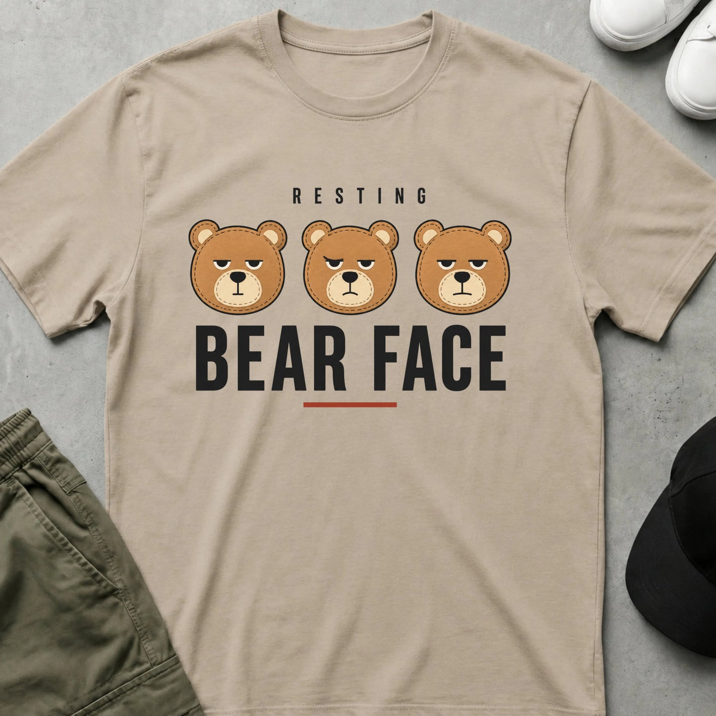 Resting Bear Face T-Shirt Sand