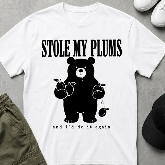 Cool Teds Teddy-Bear Stole My Plums T-Shirt White / S