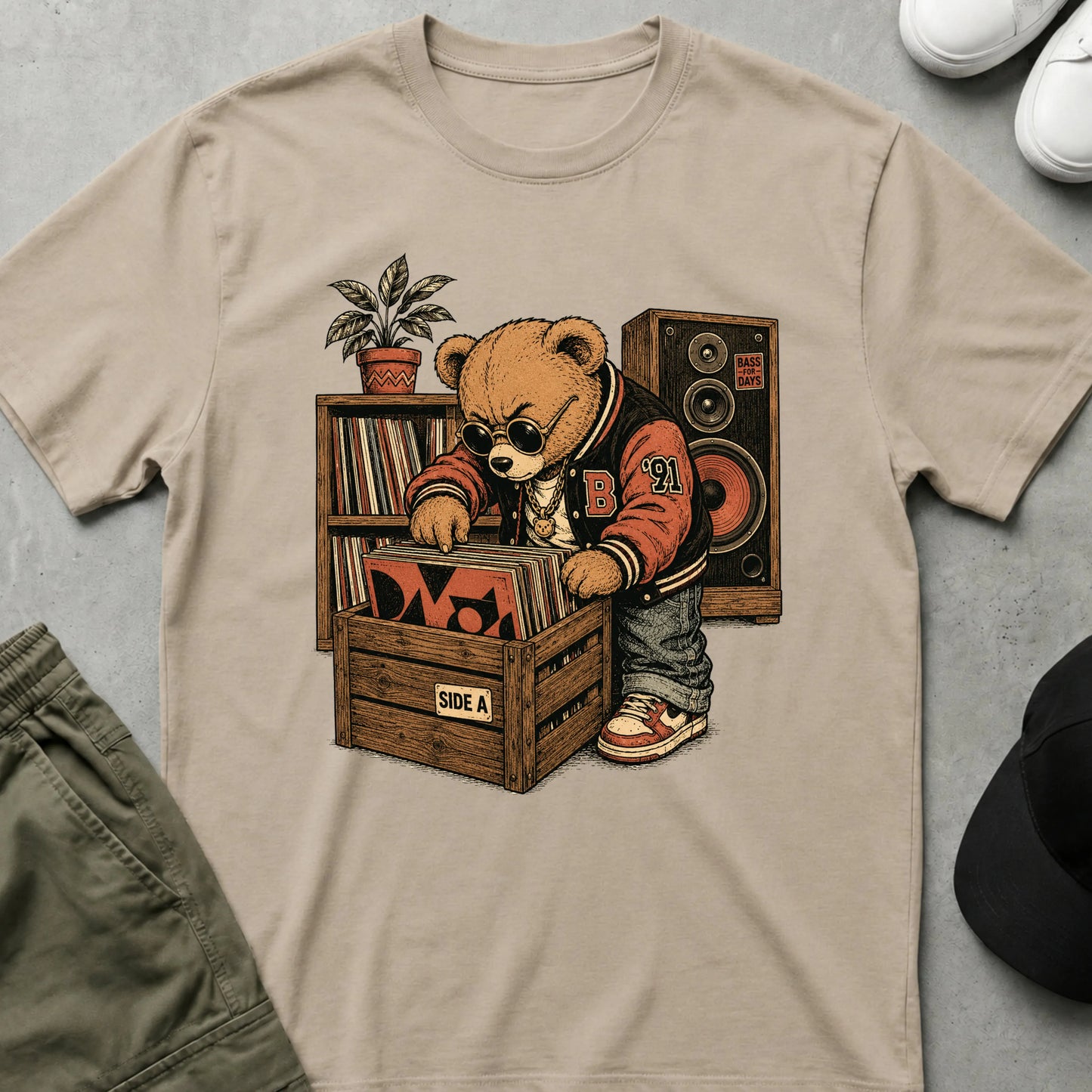 Cool Teds Teddy-Bear The Vinyl Hunter T-Shirt Sand / S