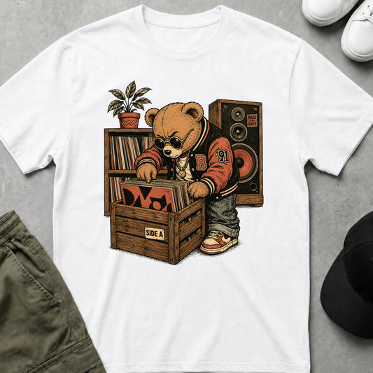 Cool Teds Teddy-Bear The Vinyl Hunter T-Shirt White / S