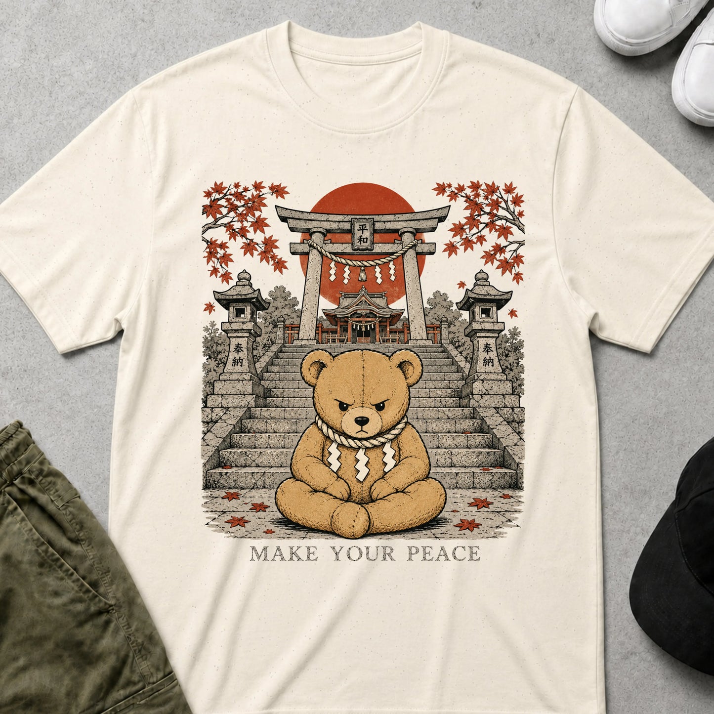 Cool Teds Teddy-Bear Make Your Peace T-Shirt Natural / S