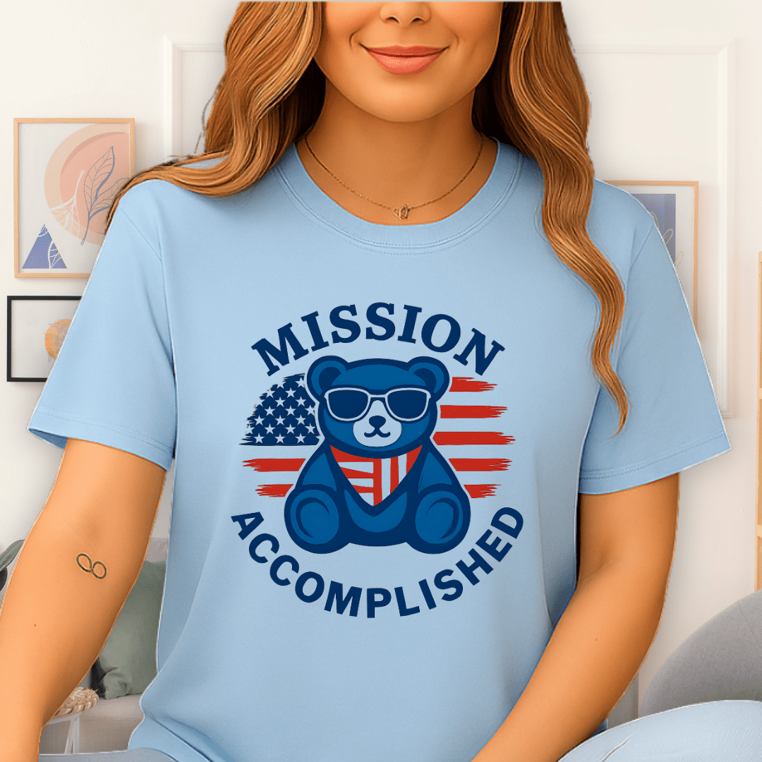 Cool Teds Teddy-Bear Mission Accomplished T-Shirt Light Blue / S