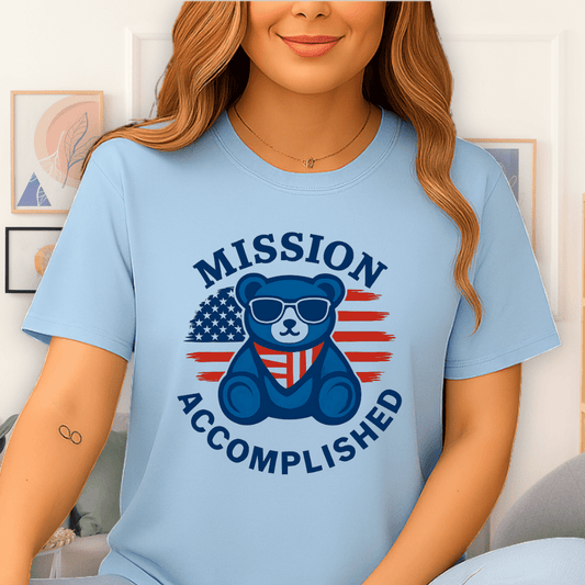 Cool Teds Teddy-Bear Mission Accomplished T-Shirt Light Blue / S