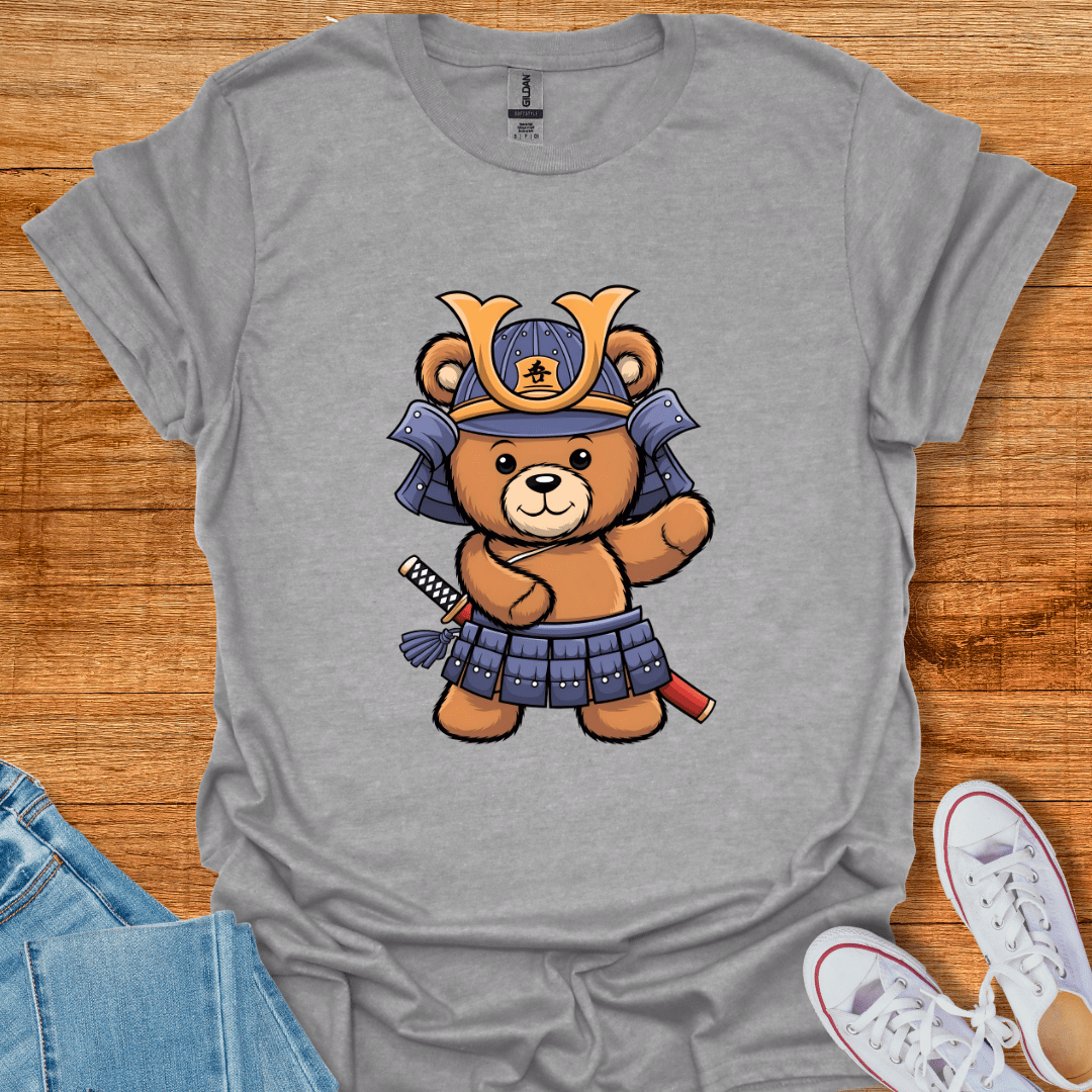 Cool Teds Teddy-Bear Samurai Warrior T-Shirt Sport Grey / S