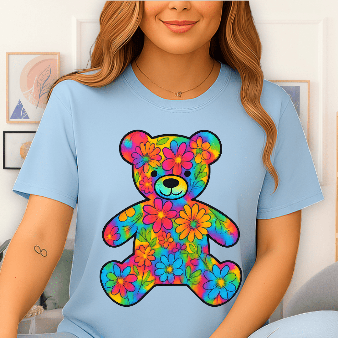 Cool Teds Teddy-Bear Flowery Friend T-Shirt Light Blue / S
