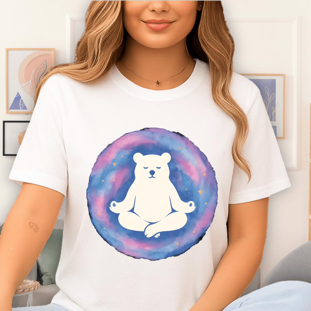 Cool Teds Teddy-Bear Om Yoga T-Shirt White / S