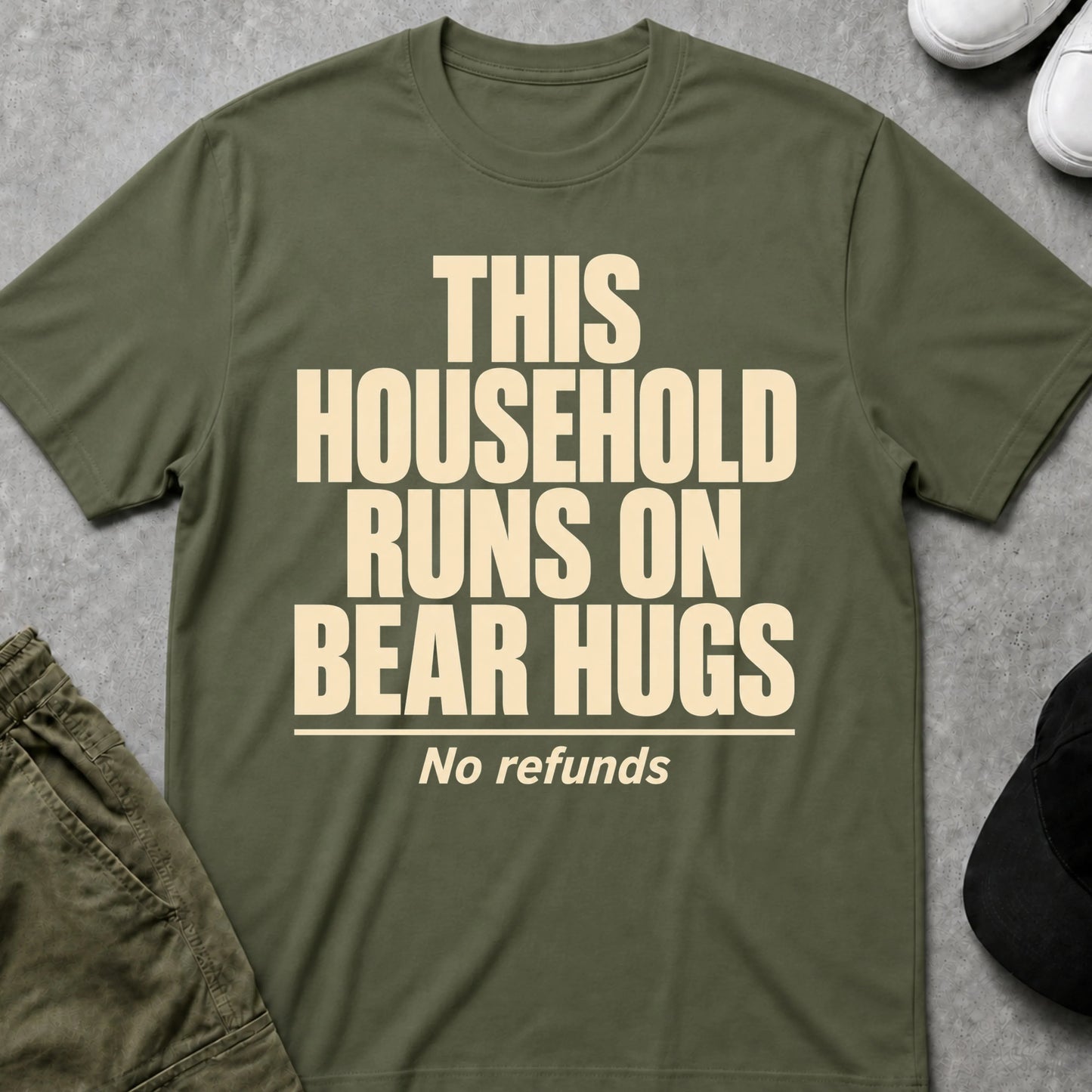 Cool Teds Teddy-Bear Runs on Bear Hugs T-Shirt Military Green / S