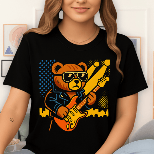 Cool Teds Teddy-Bear Guitar Hero T-Shirt Black / S