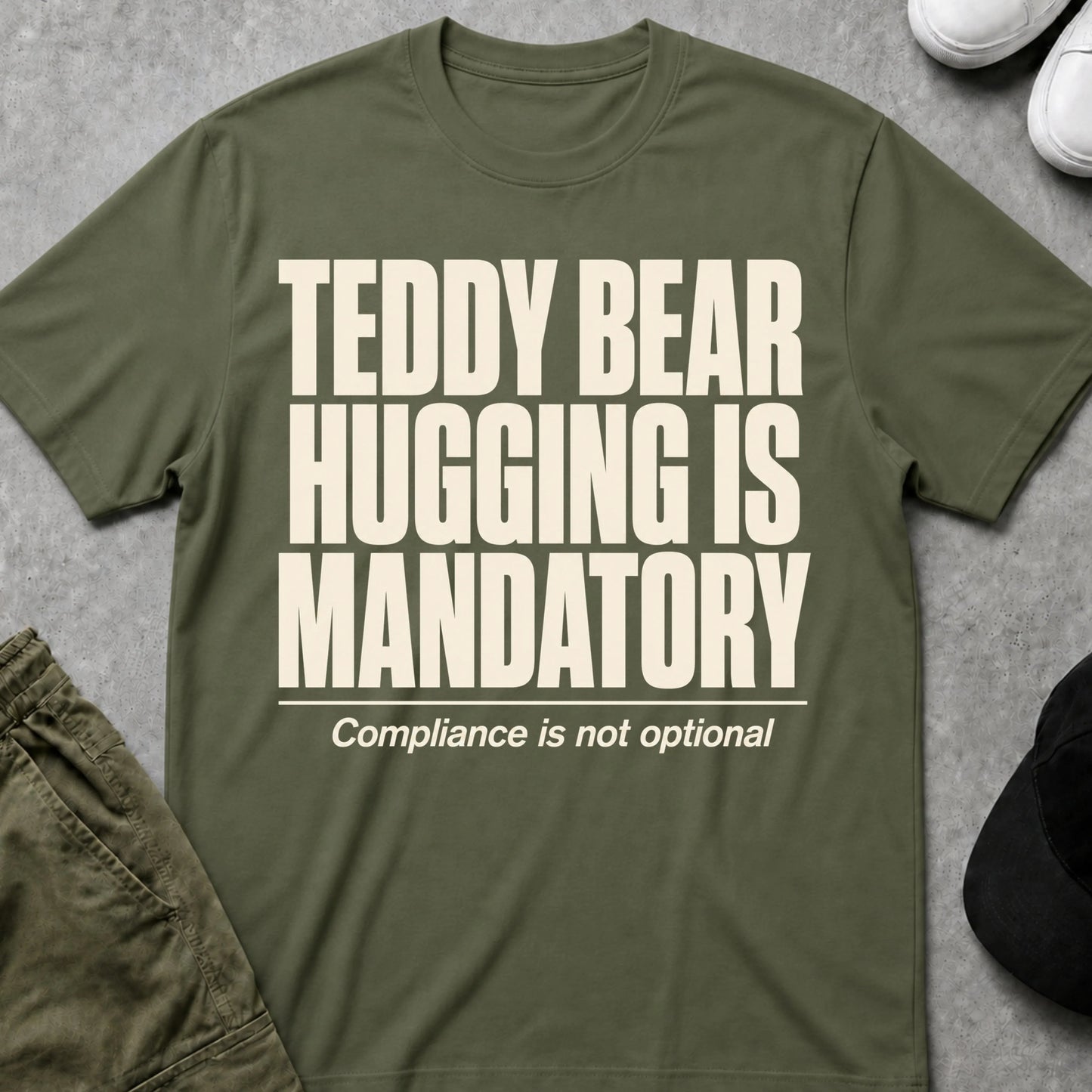 Cool Teds Teddy-Bear Must Hug Teddy T-Shirt Military Green / S