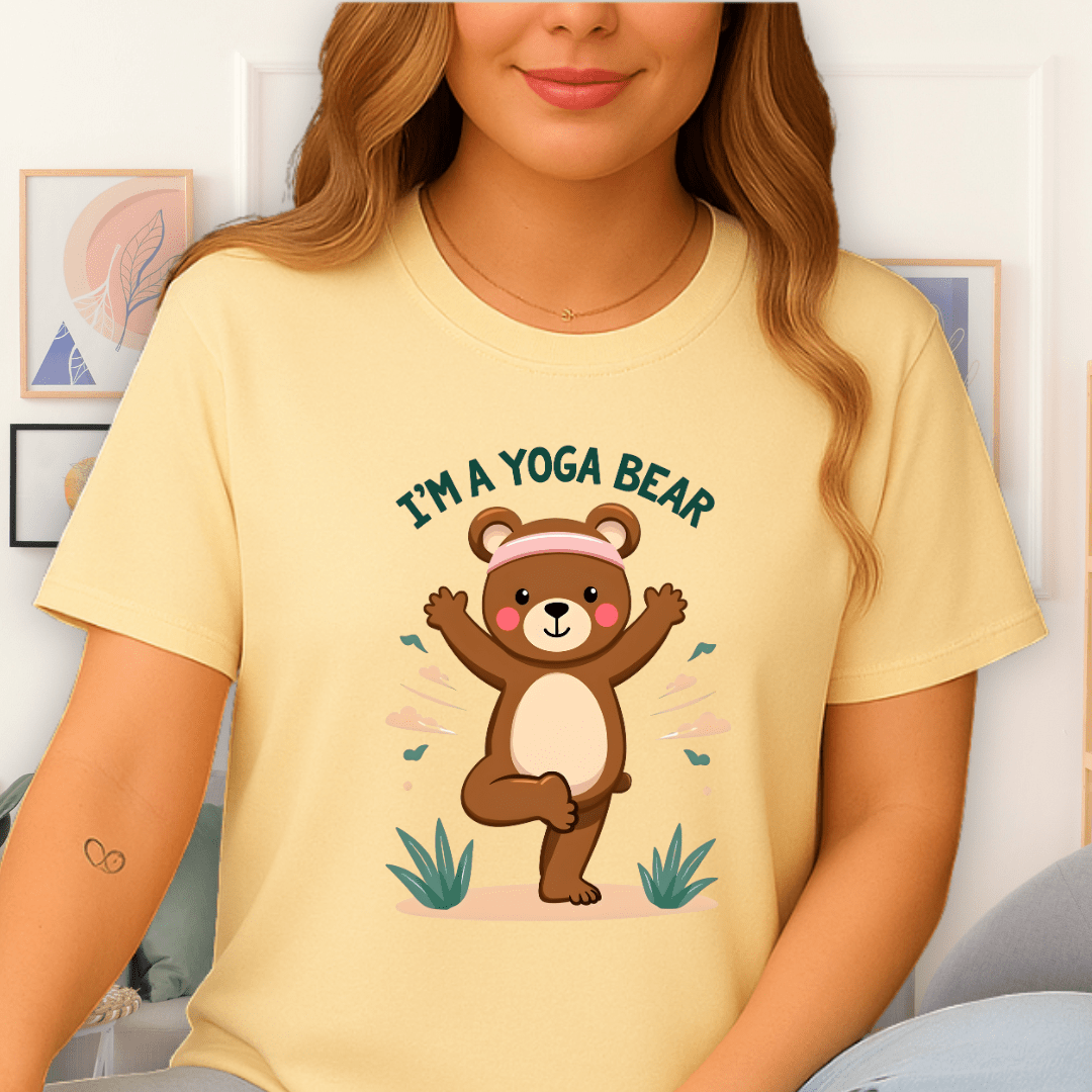 Yoga Bear T-Shirt Cornsilk