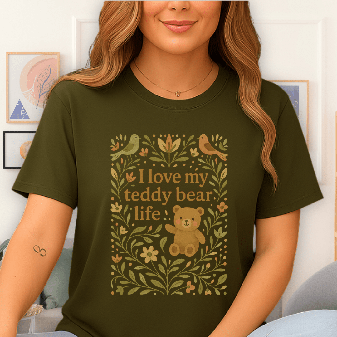 Cool Teds Teddy-Bear Love Life T-Shirt Military Green / S