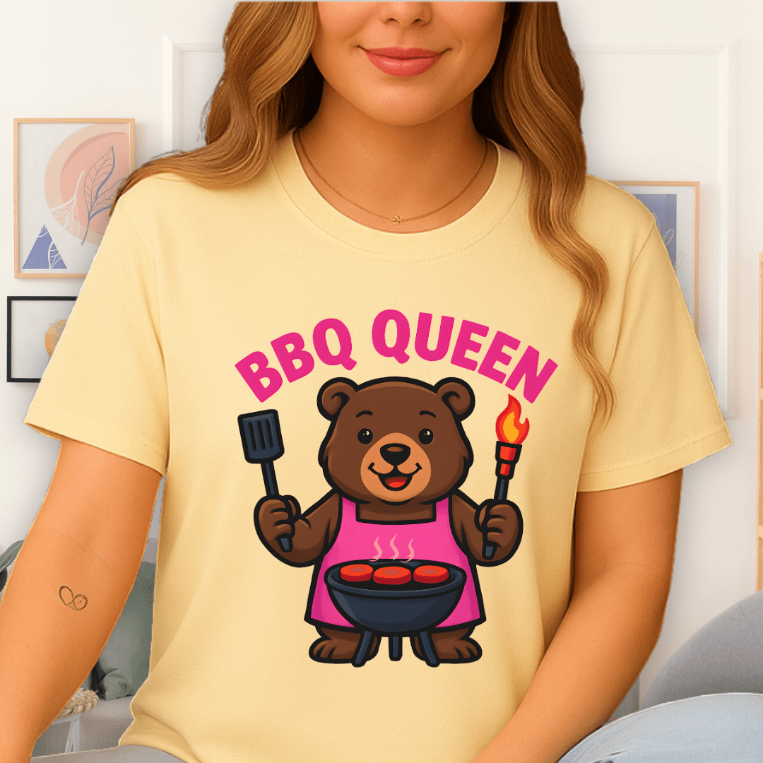 Cool Teds Teddy-Bear BBQ Queen T-Shirt Cornsilk / S