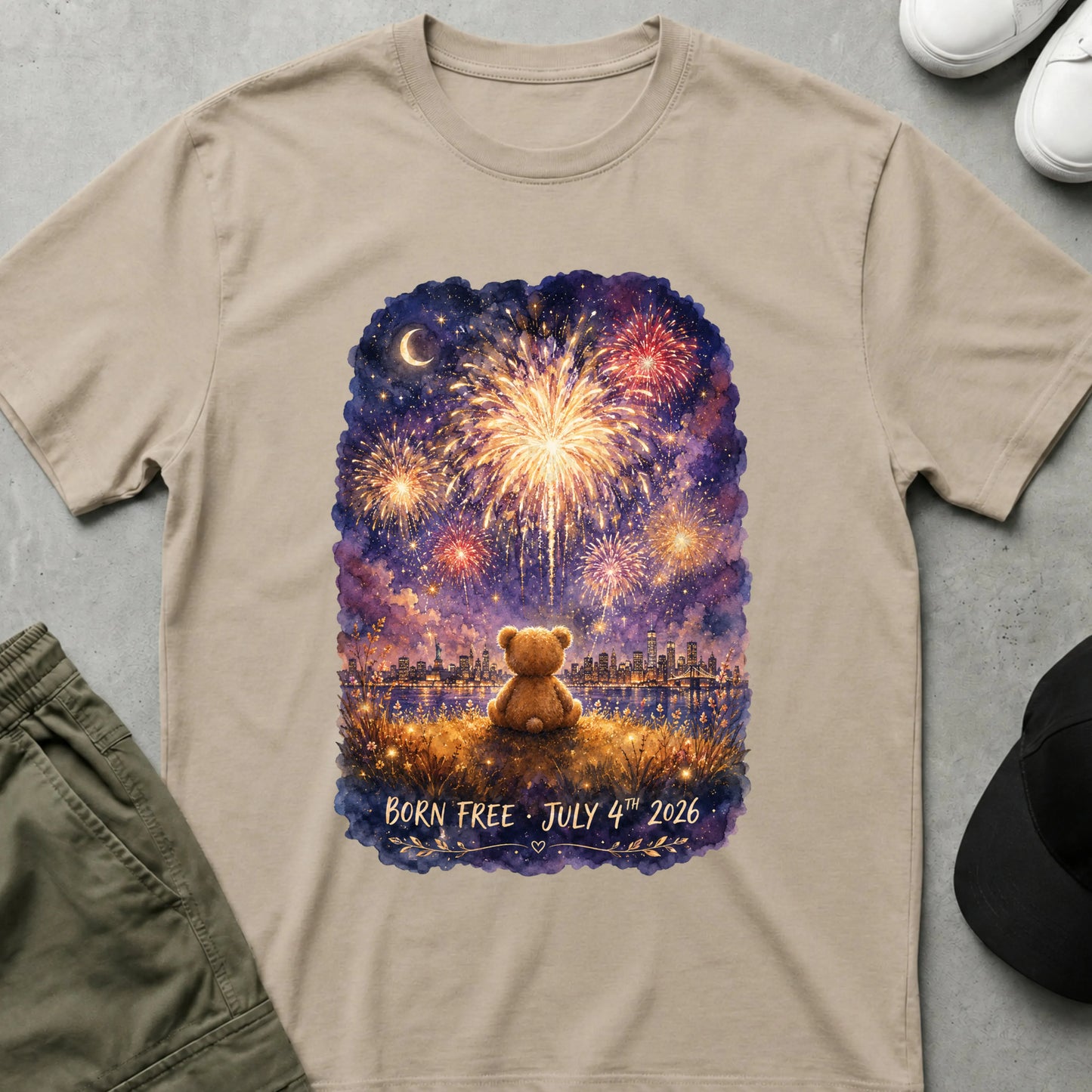 Cool Teds Teddy-Bear 4th of July T-Shirt Sand / S