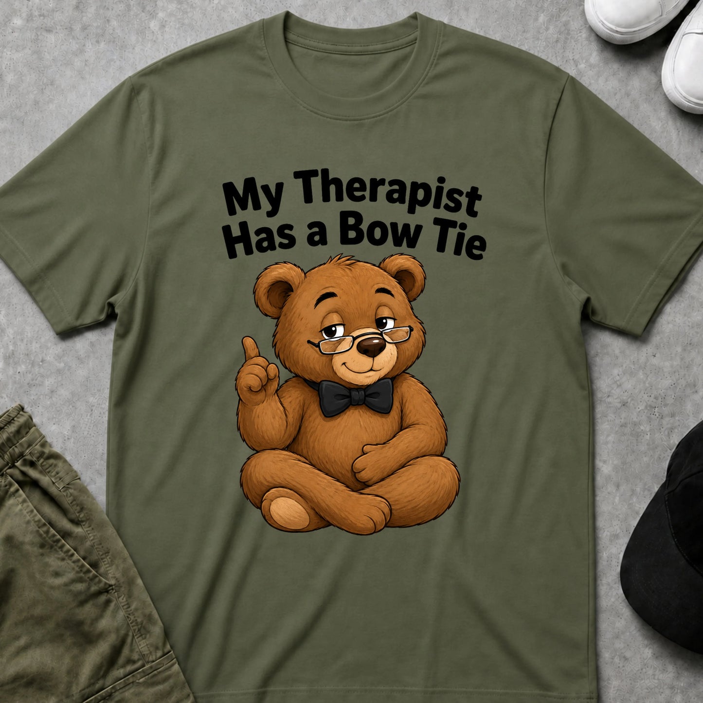 Bow Tie Bear T-Shirt Military Green