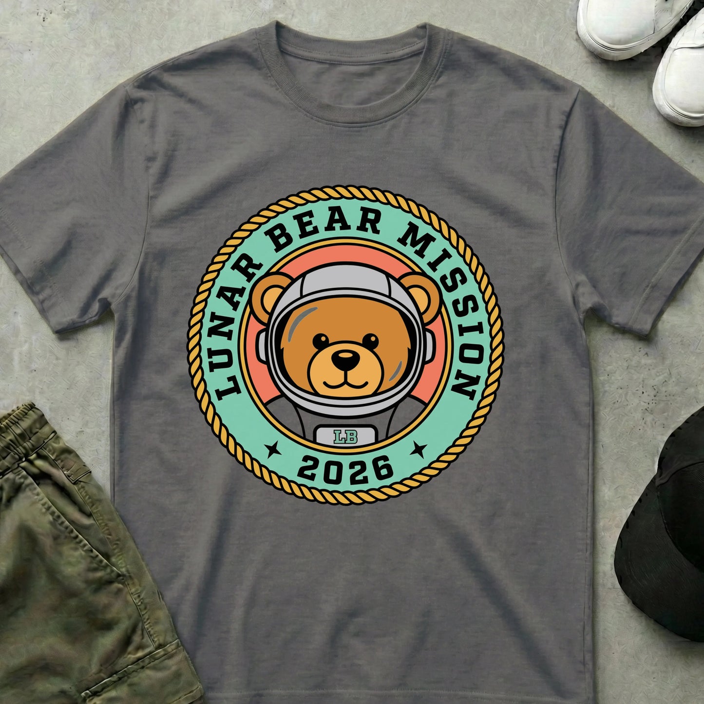 Cool Teds Teddy-Bear Lunar Cadet T-Shirt Charcoal / S