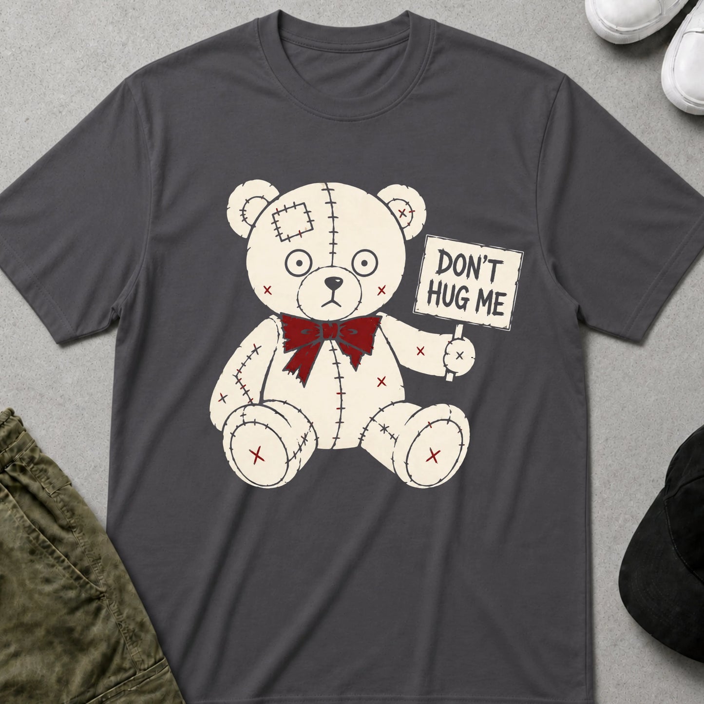 Printify Teddy-Bear No Hugs Today T-Shirt Charcoal / S