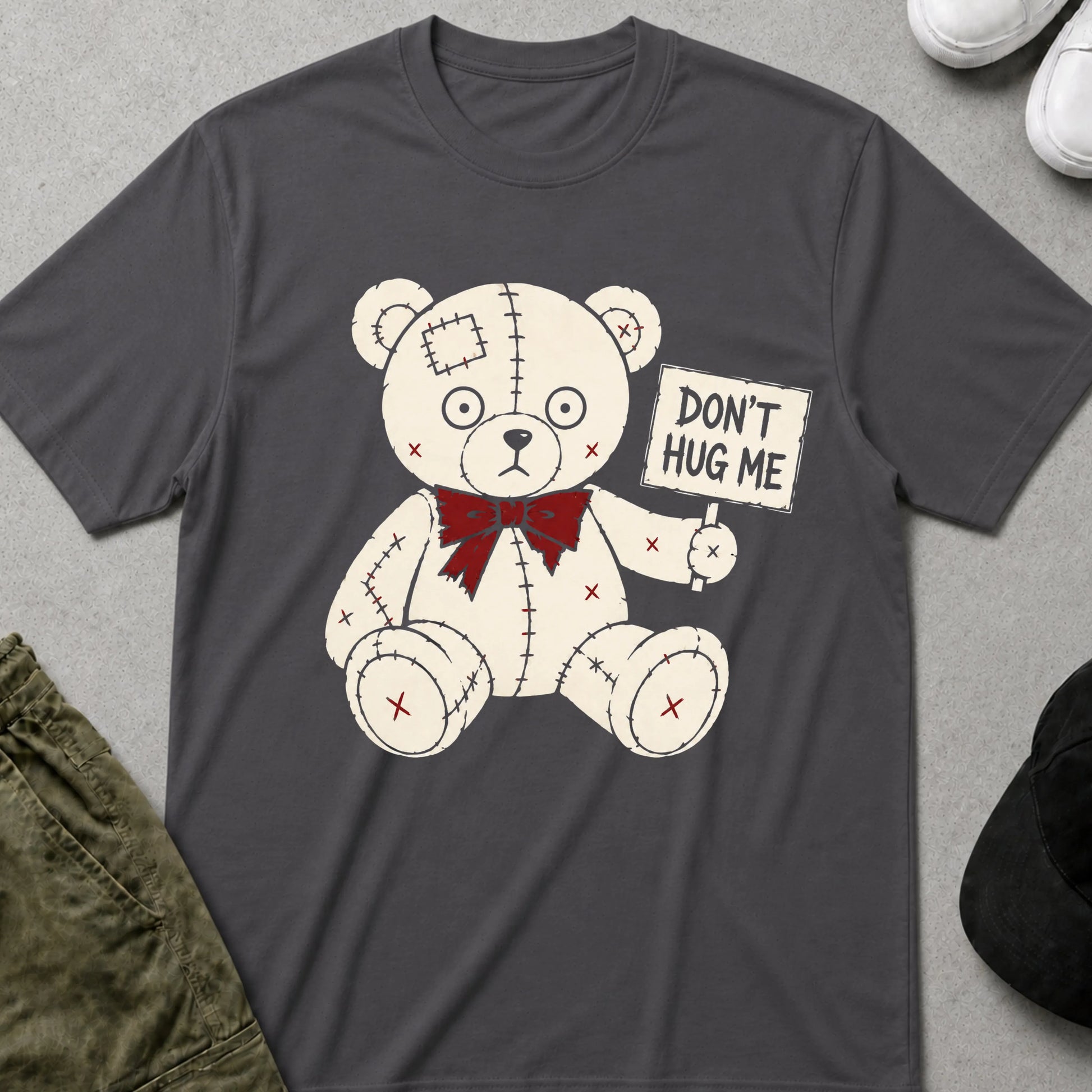 Printify Teddy-Bear No Hugs Today T-Shirt Charcoal / S