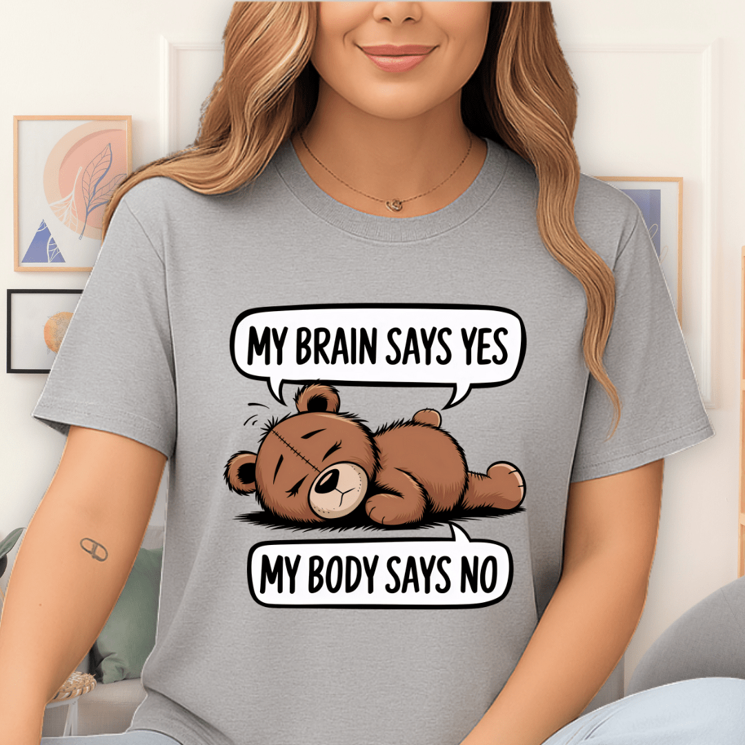 Cool Teds Teddy-Bear My Brain says Yes T-Shirt Sport Grey / S
