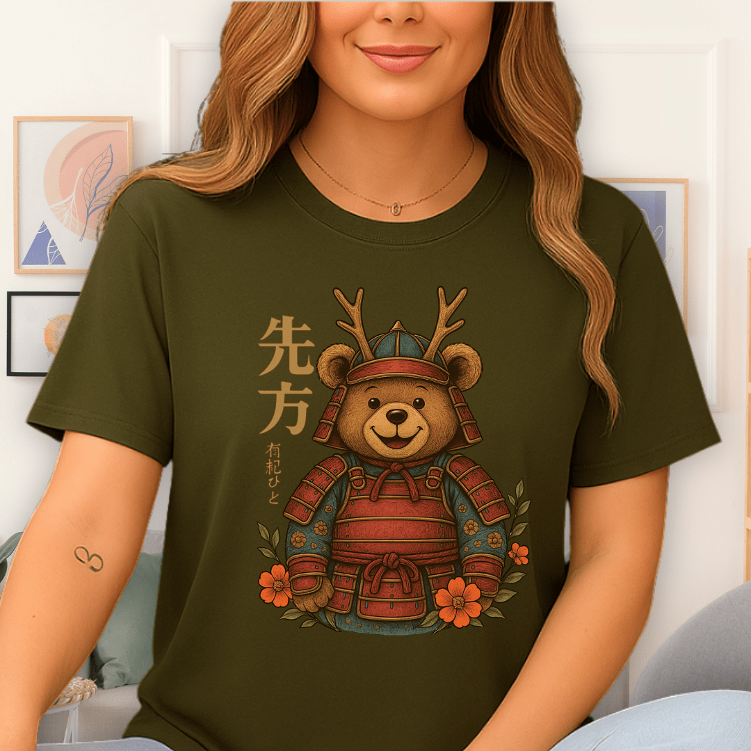 Cool Teds Teddy-Bear Samurai Sid T-Shirt Military Green / S