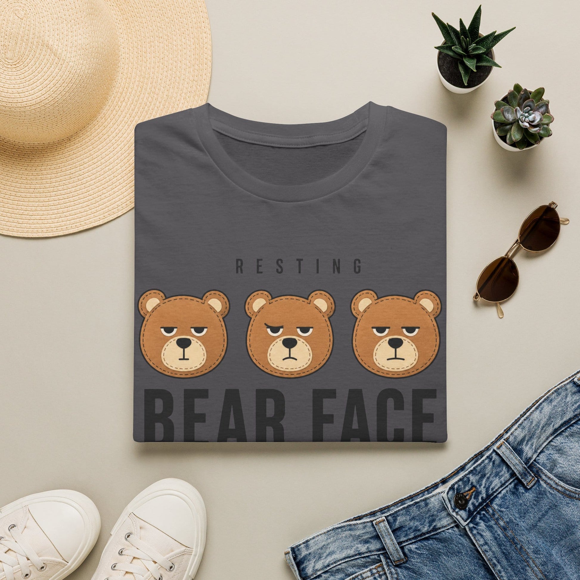 Cool Teds Teddy-Bear Resting Bear Face T-Shirt Charcoal / S
